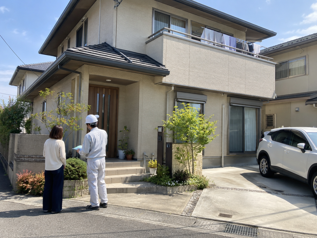 横浜市 外壁塗装前に洗濯物や車の移動など生活面を確認している様子
