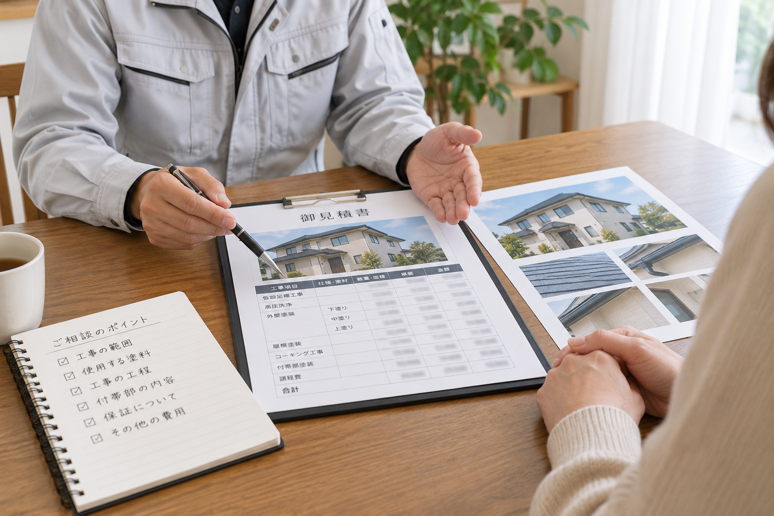 横浜市 外壁塗装の見積書について説明を受けている様子